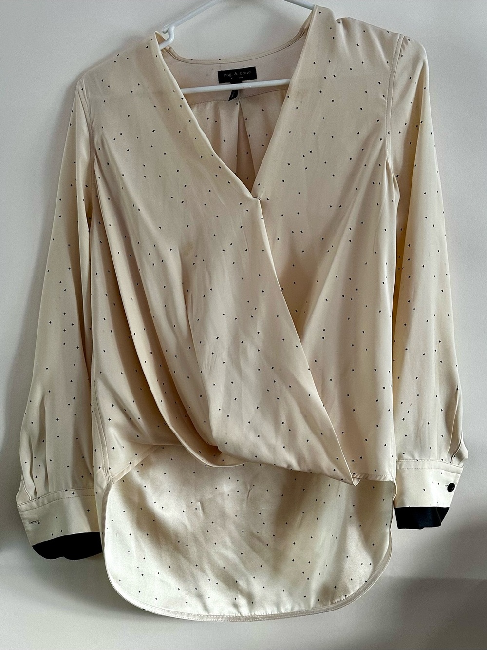 rag & bone Cream Polka Dot Wrap Blouse